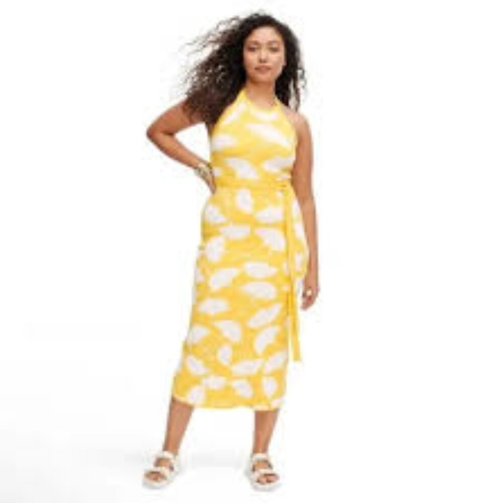 Diane Von Furstenberg Target Halter Tie Neck Ginkgo Yellow Sweaterknit Dress